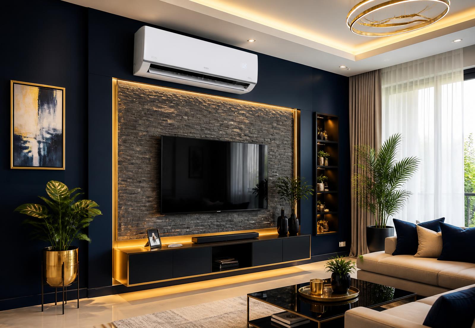 Modern Nigerian living room with premium appliances